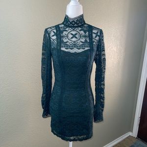 Forest green lace mini dress